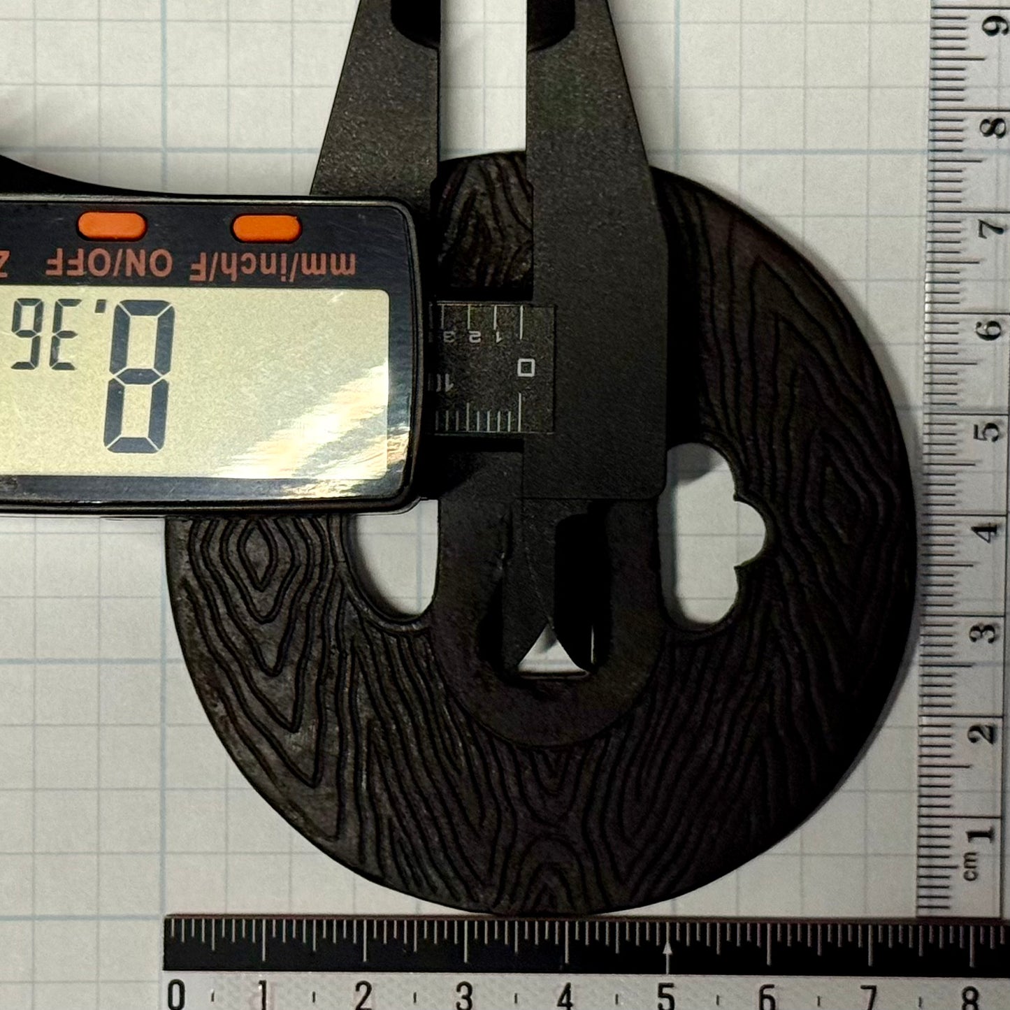 Tsuba, Iron, Mokume, Maru Gata, 74.4mm x 75.6mm x 8.3mm (Reproduction)