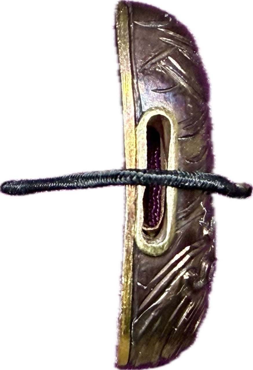 Fuchi Kashira Set, Shakudo, Waves (Antique) w/ Kiri-bako (桐箱)