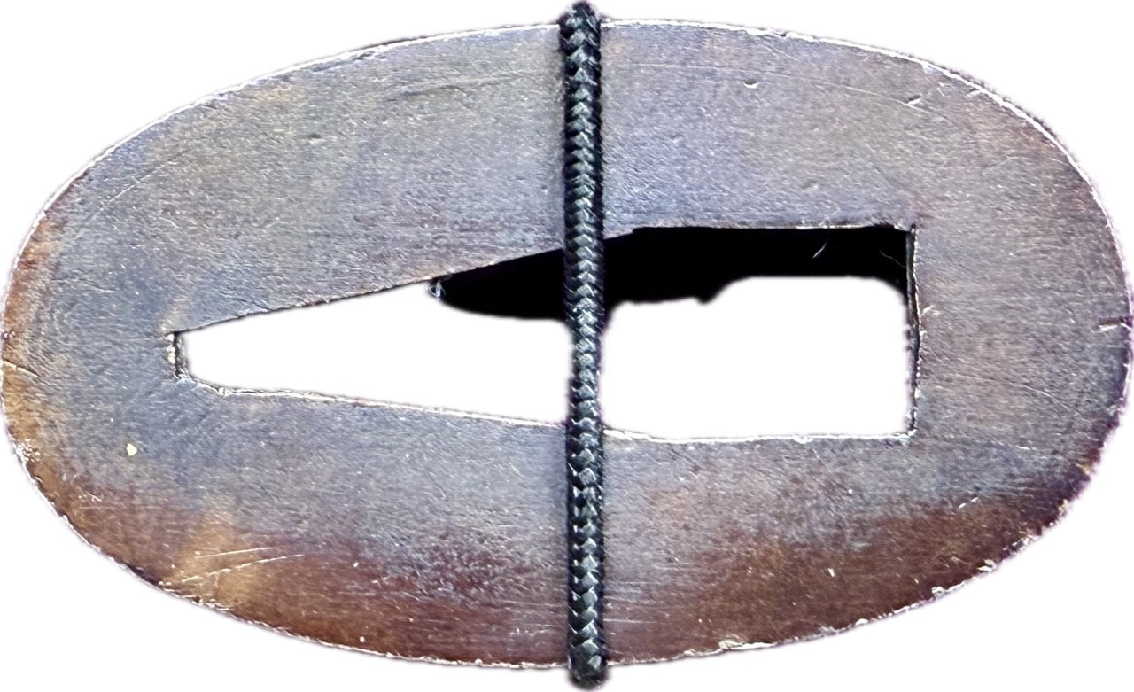 Fuchi Kashira Set, Shakudo, Waves (Antique) w/ Kiri-bako (桐箱)