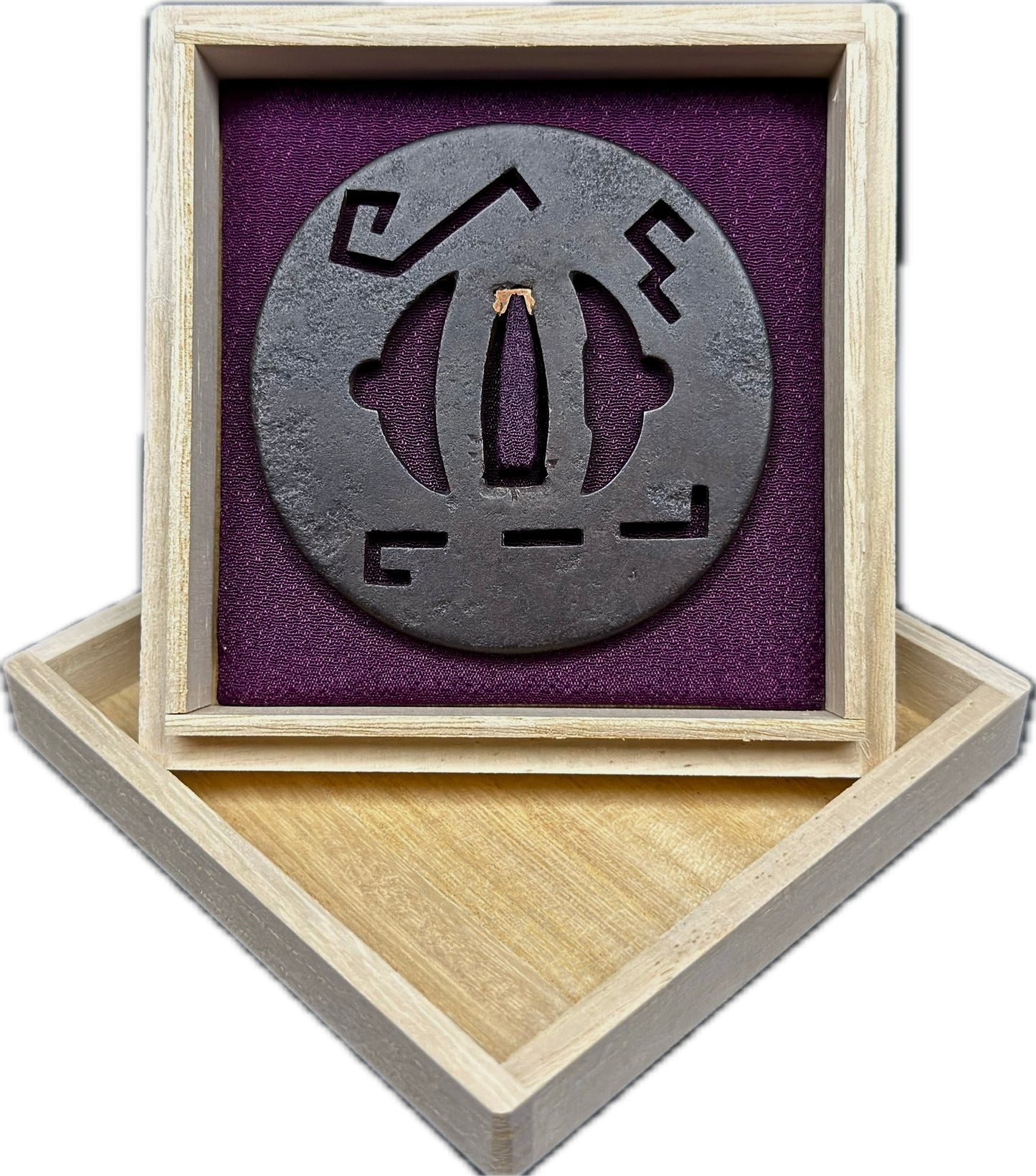 Tsuba, Iron, Sukashi, Maru Gata, 81.6mm x 82.7mm x 8.6mm (Antique) w/ Kiri-bako (桐箱)