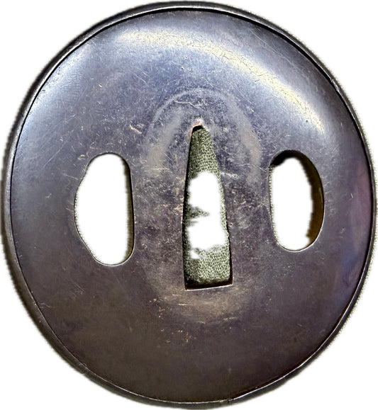 Tsuba, Shakudo Fukurin, Maru Gata, 67.2mm x 69.7mm x 7.5mm (Antique)