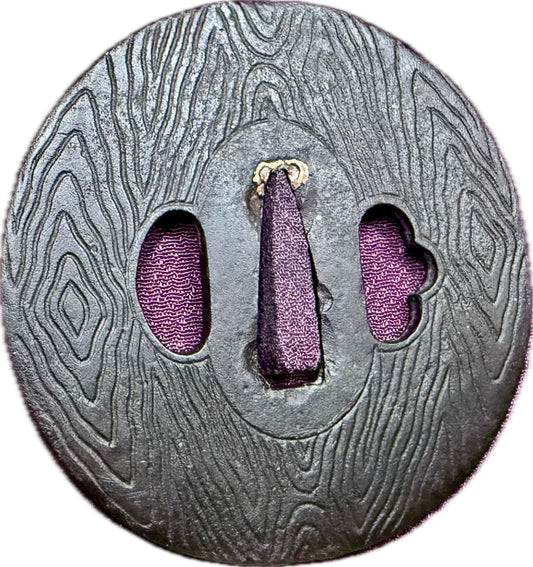 Tsuba, Iron, Mokume, Maru Gata, 74.4mm x 75.6mm x 8.3mm (Reproduction)