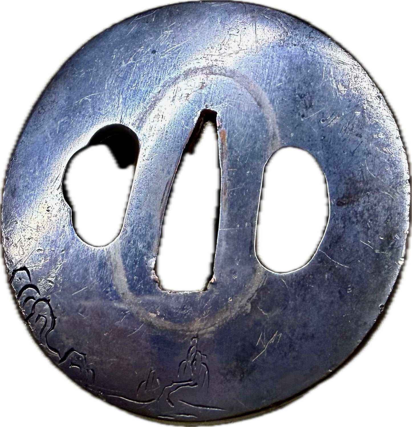 Tsuba, Shakudo, Maru Gata, 57.6mm x 60.5mm x 5.9mm (Antique)